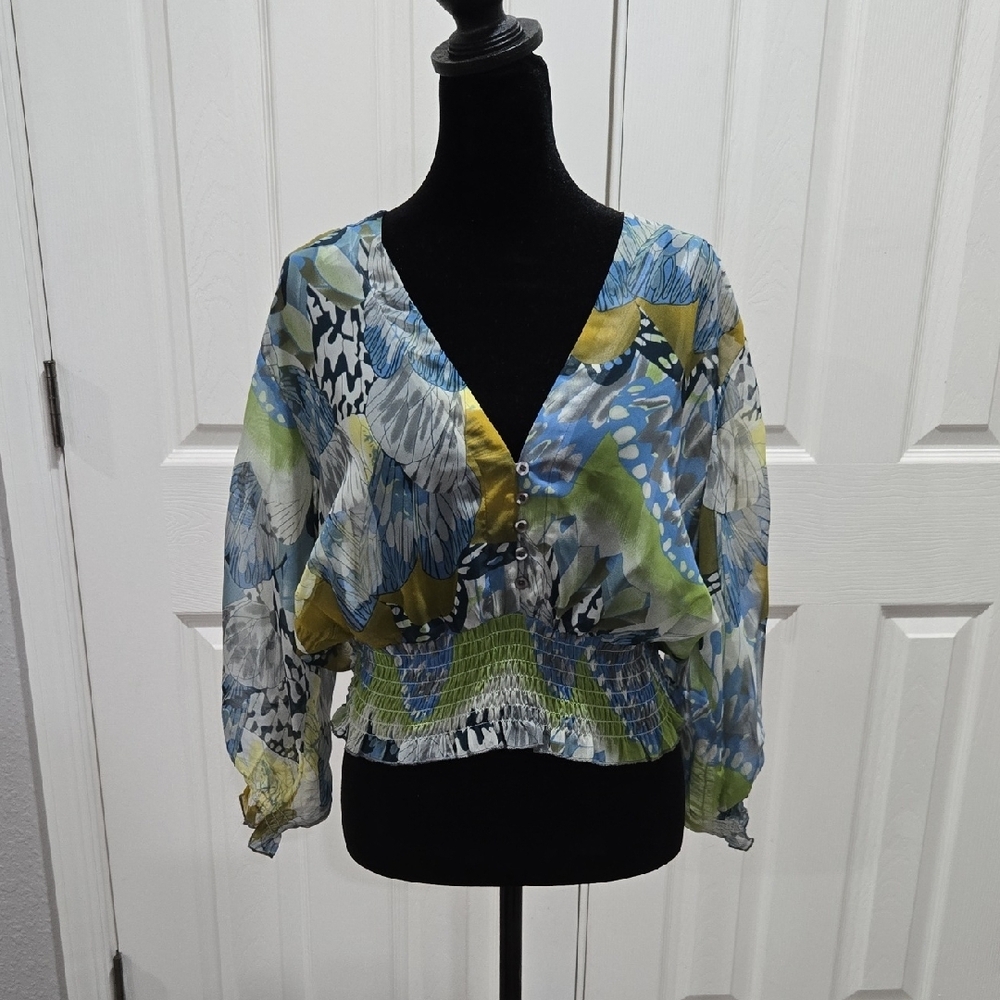 Floral V-Neck Women's Top - Multicolor